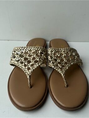 Tommy Bahama Women's Gold Woven Braided Strappy Thong Sandals Flip Flops Size